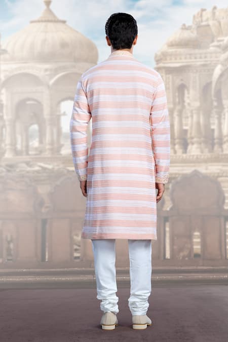 Shop_Char Chaand_Pink Silk Mirrors, Embroidery Mirrorwork Kurta _at_Aza_Fashions