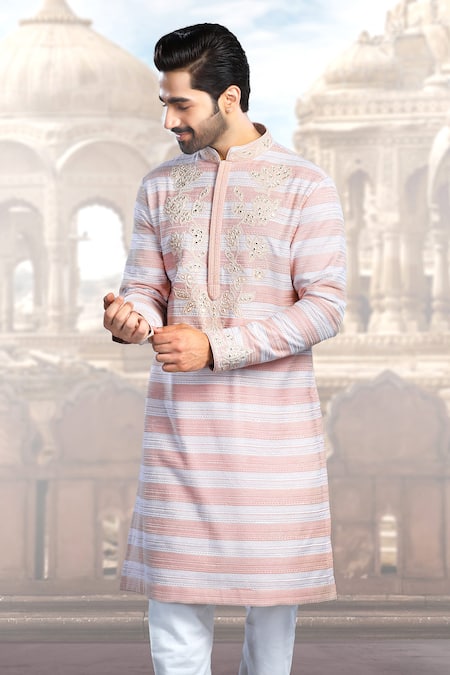 Buy_Char Chaand_Pink Silk Mirrors, Embroidery Mirrorwork Kurta _Online_at_Aza_Fashions