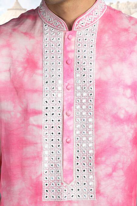Buy Char Chaand Pink Silk Mirrors Placement Embroidered Kurta Online at Aza Fashions Buy_Char Chaand_Pink Silk Mirrors Placement Embroidered Kurta _Online_at_Aza_Fashions