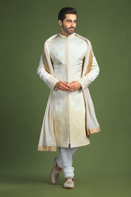 Char Chaand Glass Bead Embroidered Sherwani Set 