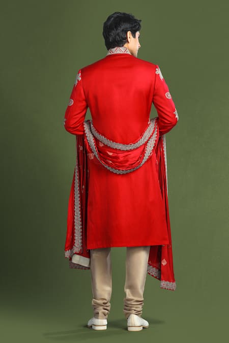 Char Chaand Aari Floral Embroidered Sherwani Set 