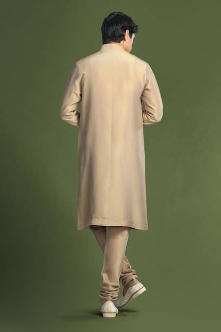 Buy_Char Chaand_Red Linen, Satin Embroidery, Zari Floral Sherwani Set _Online_at_Aza_Fashions