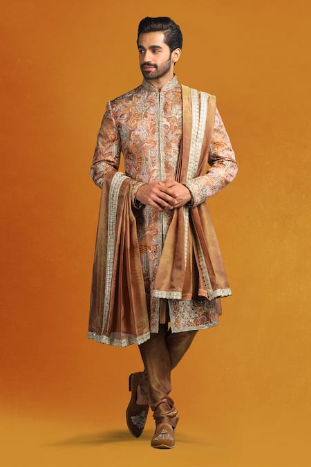 Char Chaand Paisley Print Sherwani Set 