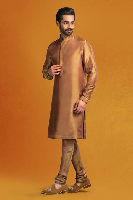 Buy_Char Chaand_Beige Silk Embroidery, Sequins, Zari Paisley Print Sherwani Set 