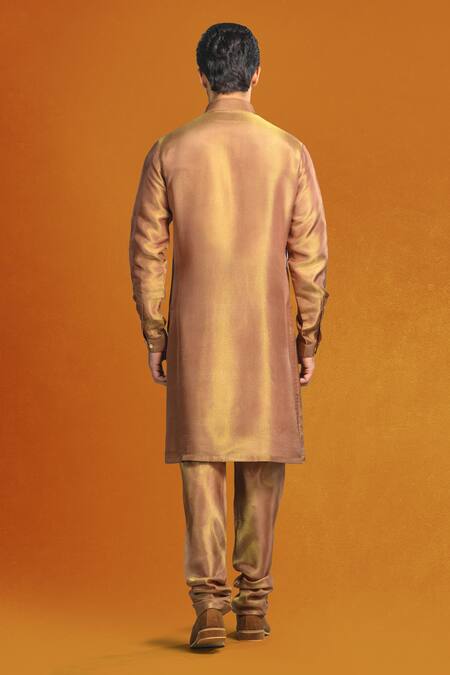 Shop_Char Chaand_Beige Silk Embroidery, Sequins, Zari Paisley Print Sherwani Set 