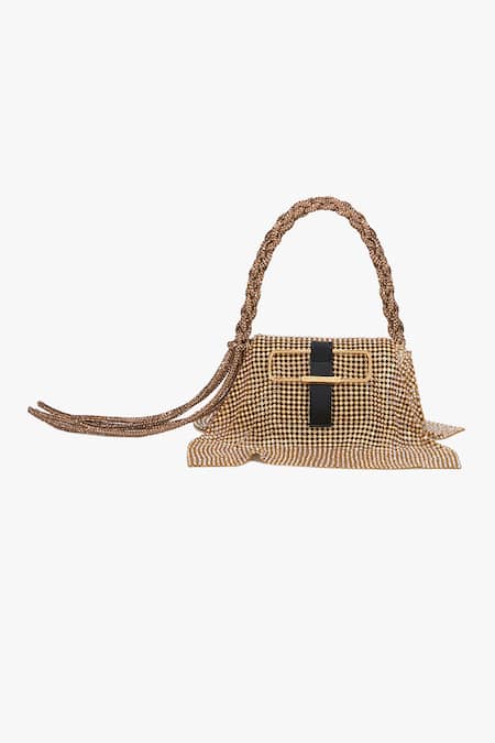 Shop Outhouse Gold Crystals Rush Embellished Furbie at Aza Fashions Shop_Outhouse_Gold Crystals Rush Embellished Furbie _at_Aza_Fashions