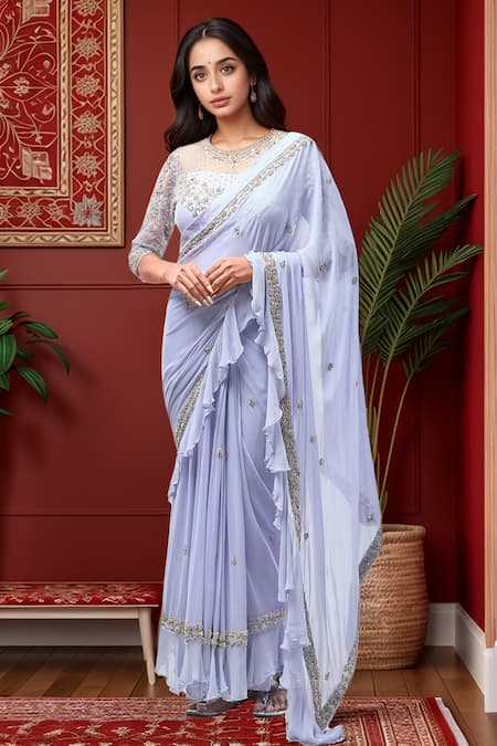 Samyukta Singhania Leaf Embroidered Ruffle Saree 