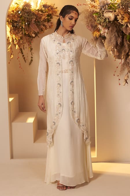 BAIDEHI Floral Embroidered Jacket With Gown 