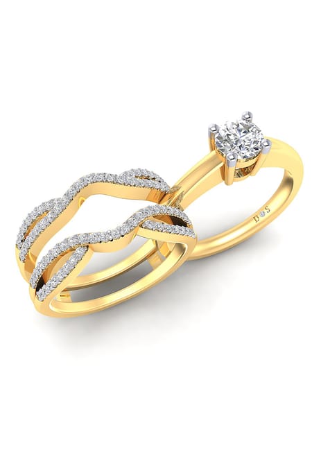 Divine Solitaires 18KT Yellow Gold Round Cut Diamond Studded Rings - Set Of 2 