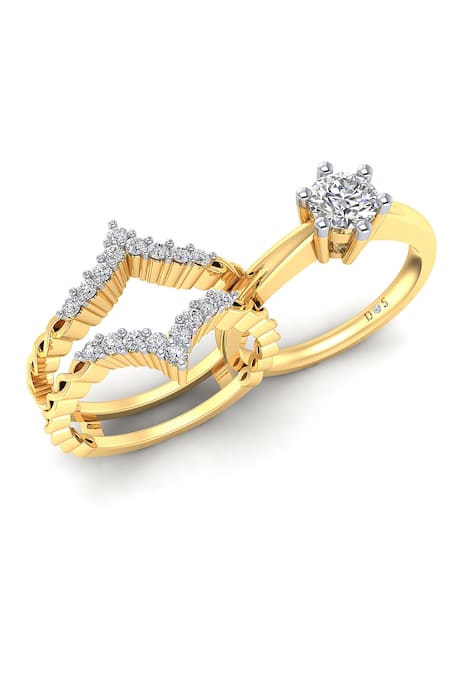 Divine Solitaires 18KT Yellow Gold Round Cut Diamond Rings - Set Of 2 