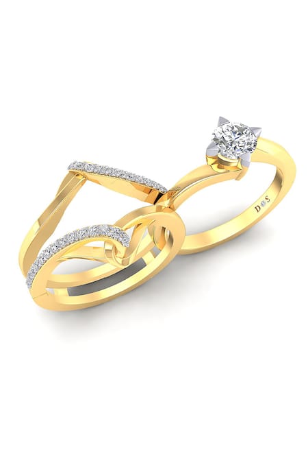 Divine Solitaires 18KT Yellow Gold Diamond Encrusted Rings - Set Of 2 