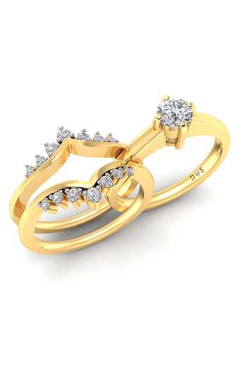 Divine Solitaires_Yellow Imitation Diamonds 18kt Gold Round Studded Rings - Set Of 2_Online_at_Aza_Fashions