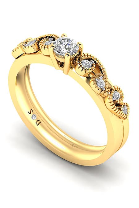 Divine Solitaires Yellow Diamond 18kt Gold Embellished Rings - Set Of 2 