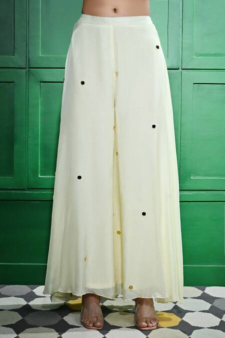 Shop Keith Gomes Ivory Silk Organza Mirrors, Pearls Sweetheart Neck Embroidered Tunic Palazzo Set Online at Aza Fashions Shop_Keith Gomes_Ivory Silk Organza Mirrors, Pearls Sweetheart Neck Embroidered Tunic Palazzo Set _Online_at_Aza_Fashions