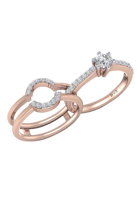 Divine Solitaires Rose Gold Diamond 18kt Studded Rings - Set Of 2 