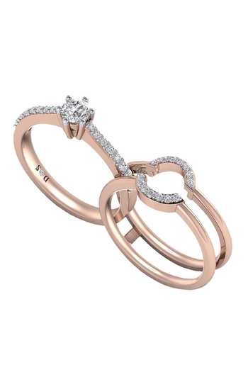 Divine Solitaires_Rose Gold Imitation Diamonds 18kt Studded Rings - Set Of 2_Online_at_Aza_Fashions