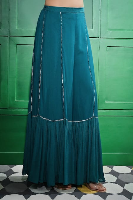 Buy Keith Gomes Blue Georgette, Chiffon Sequins, Gota Embroidered Panel Tunic With Sharara Online at Aza Fashions Buy_Keith Gomes_Blue Georgette, Chiffon Sequins, Gota Embroidered Panel Tunic With Sharara _Online_at_Aza_Fashions