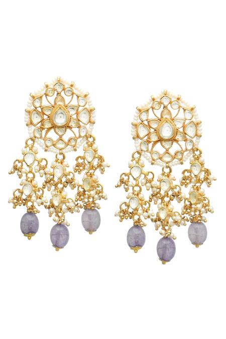 MAISARA JEWELRY_Gold Plated Stones, Beads, Applique Pradha Carved Embellished Necklace Set _Online_at_Aza_Fashions