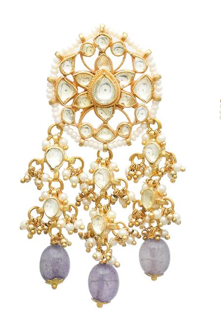 Buy_MAISARA JEWELRY_Gold Plated Stones, Beads, Applique Pradha Carved Embellished Necklace Set _Online_at_Aza_Fashions