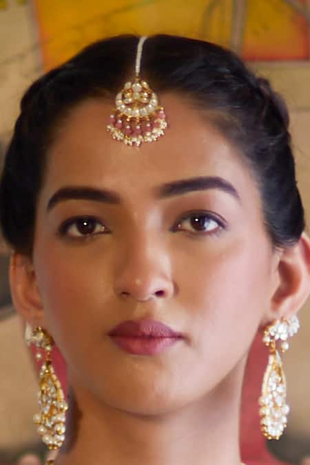 Maisara Jewelry_Gold Plated Samiha Embellished Maangtikka _Online_at_Aza_Fashions