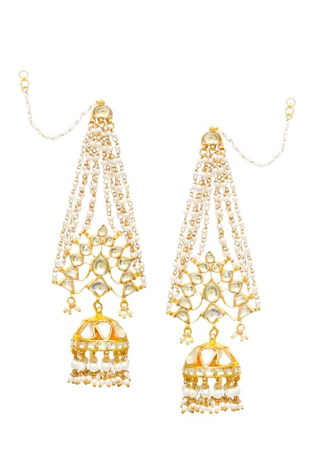 MAISARA JEWELRY Gold Plated Beads Suryamani Layered Embellished Jhumkas 