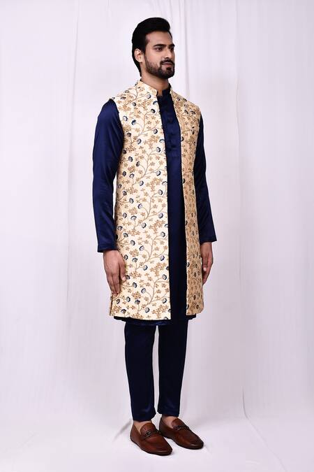 Buy_Arihant Rai Sinha_Beige Silk, Satin Embroidery Floral Jaal Bundi Kurta Set 