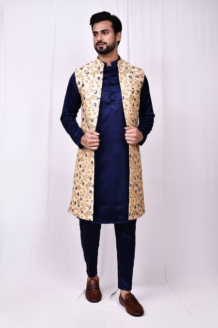 Shop_Arihant Rai Sinha_Beige Silk, Satin Embroidery Floral Jaal Bundi Kurta Set 
