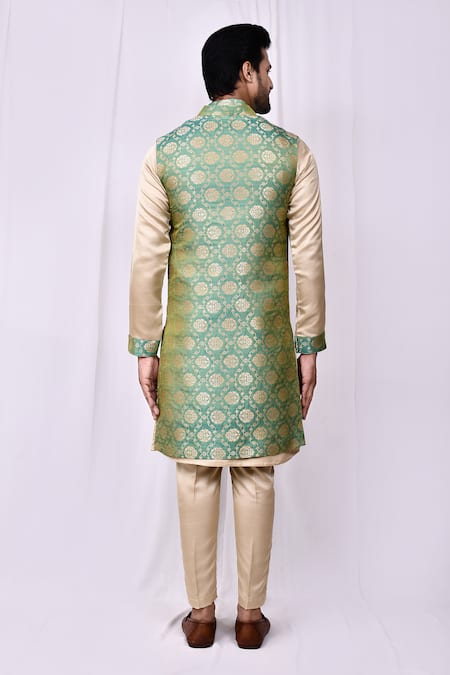 Arihant Rai Sinha Floral Jaal Print Longline Bundi Kurta Set 