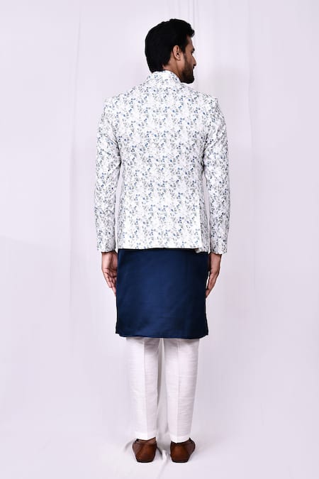 Shop_Arihant Rai Sinha_White Jacquard, Silk, Cotton Embroidery Floral Pattern Jacket And Kurta Set _at_Aza_Fashions