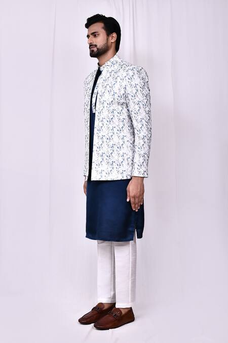Arihant Rai Sinha_White Jacquard, Silk, Cotton Embroidery Floral Pattern Jacket And Kurta Set _at_Aza_Fashions