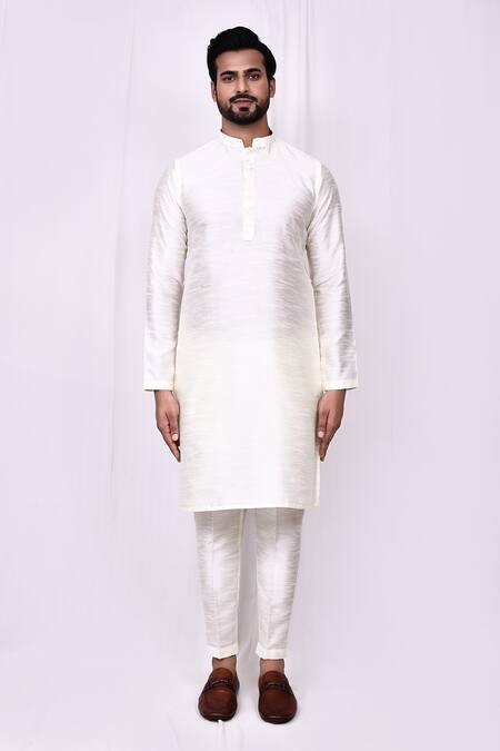 Buy_Arihant Rai Sinha_Cream Silk Embroidery Floral Vine Jacket Kurta Set _Online_at_Aza_Fashions