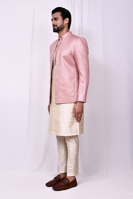Arihant Rai Sinha_Pink Cotton, Silk Sequins Embroidered Jacket Kurta Set_at_Aza_Fashions