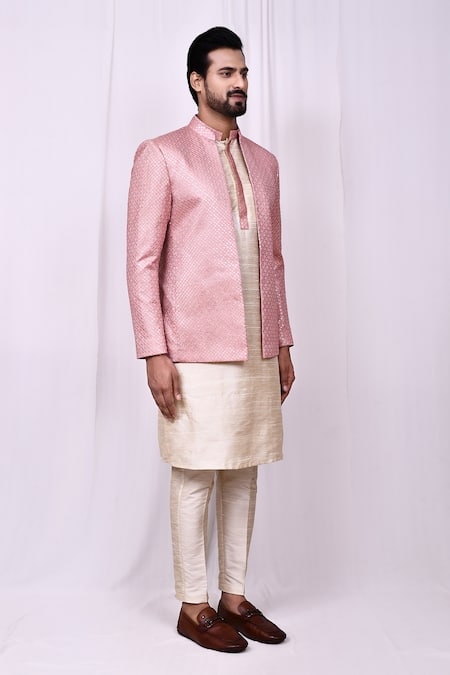 Buy_Arihant Rai Sinha_Pink Cotton, Silk Sequins Embroidered Jacket Kurta Set
