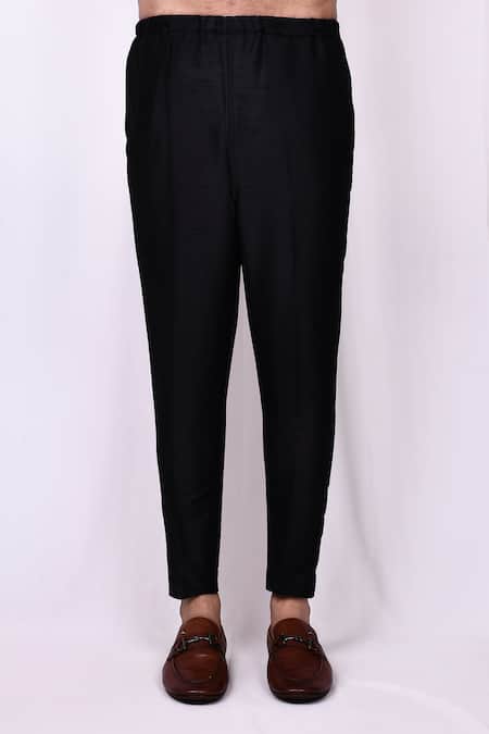 Arihant Rai Sinha_Black Velvet, Silk Embroidery Tonal Floral Jaal Jacket Kurta Set _Online_at_Aza_Fashions