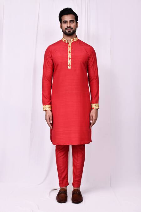 Buy_Arihant Rai Sinha_Gold Silk Embroidery Floral Quatrefoil Jacket Kurta Set _Online_at_Aza_Fashions