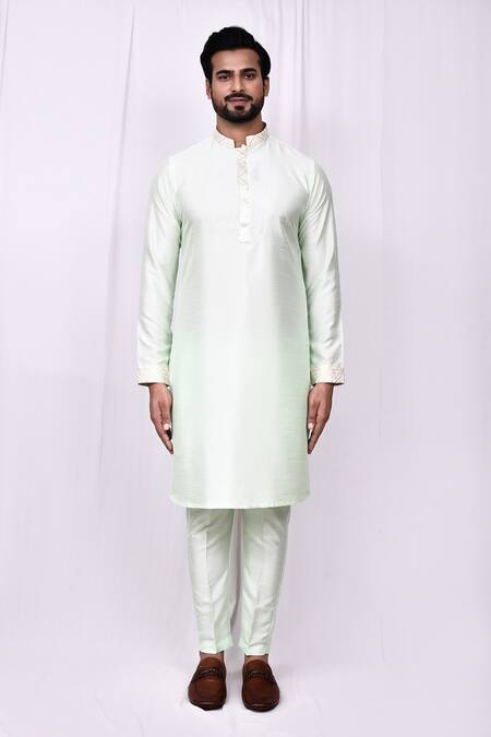 Buy_Arihant Rai Sinha_Green Silk Embroidery Flower Quatrefoil Jacket Kurta Set _Online_at_Aza_Fashions