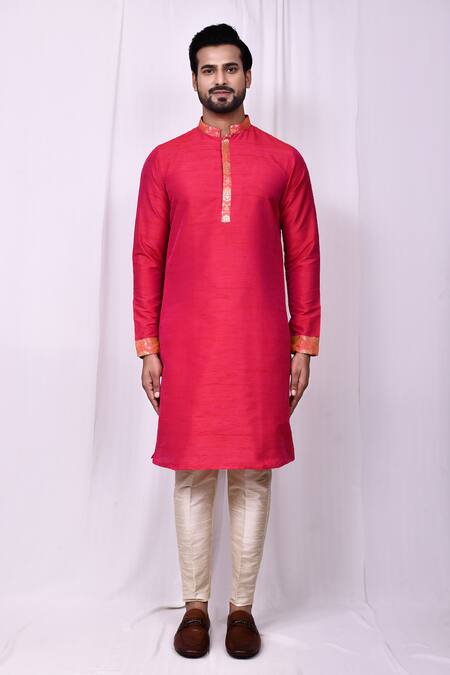 Buy_Arihant Rai Sinha_Pink Jacquard, Silk Embroidery Floral Mandala Jaal Pattern Jacket Kurta Set _Online_at_Aza_Fashions