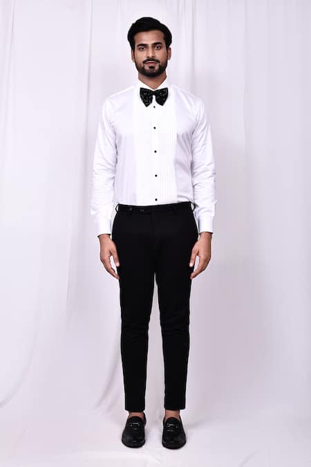 Arihant Rai Sinha_Black Satin, Rayon Embroidery Faded Floral Pattern Tuxedo Pant Set _Online_at_Aza_Fashions