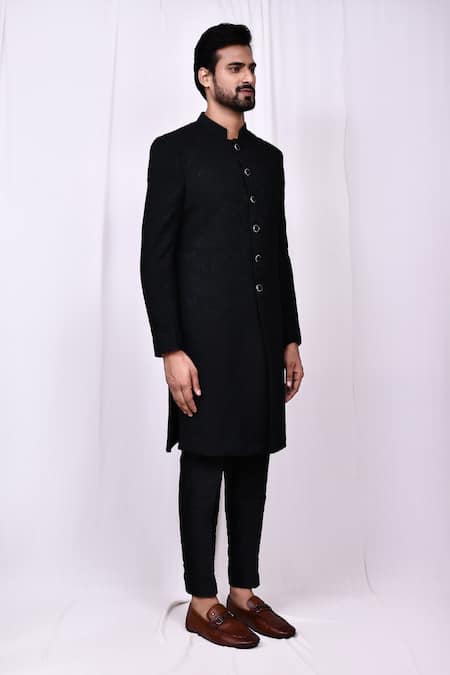 Buy_Arihant Rai Sinha_Black Jacquard, Silk Woven Sherwani And Pant Set 