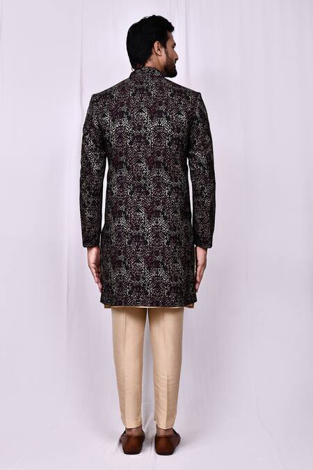 Shop_Arihant Rai Sinha_Maroon Jacquard, Silk Embroidery Woven Jacket Pant Set _at_Aza_Fashions