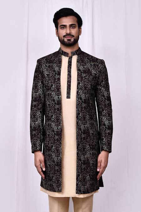 Shop Arihant Rai Sinha Maroon Jacquard, Silk Embroidery Woven Jacket Pant Set Online at Aza Fashions Shop_Arihant Rai Sinha_Maroon Jacquard, Silk Embroidery Woven Jacket Pant Set _Online_at_Aza_Fashions