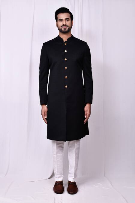 Buy_Arihant Rai Sinha_Black Silk, Cotton Woven Jacket Kurta Set _Online_at_Aza_Fashions