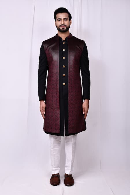 Arihant Rai Sinha_Black Silk, Cotton Woven Jacket Kurta Set _at_Aza_Fashions