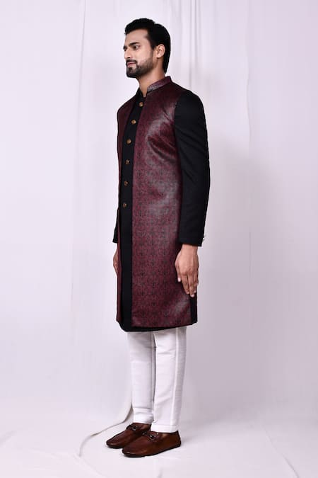 Buy_Arihant Rai Sinha_Black Silk, Cotton Woven Jacket Kurta Set 
