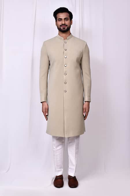 Buy_Arihant Rai Sinha_Cream Terrycloth, Silk Solid Bandhgala And Pant Set _Online_at_Aza_Fashions