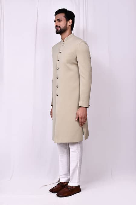 Shop_Arihant Rai Sinha_Cream Terrycloth, Silk Solid Bandhgala And Pant Set _Online_at_Aza_Fashions