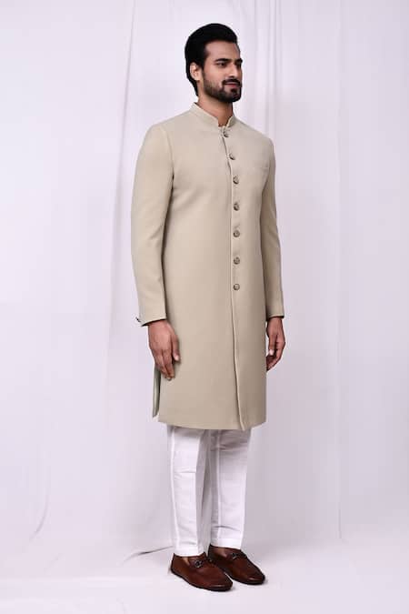 Arihant Rai Sinha_Cream Terrycloth, Silk Solid Bandhgala And Pant Set _at_Aza_Fashions