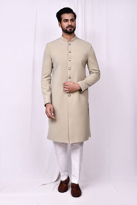 Buy_Arihant Rai Sinha_Cream Terrycloth, Silk Solid Bandhgala And Pant Set 