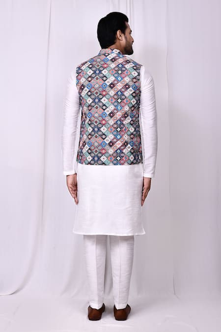 Shop_Arihant Rai Sinha_Multi Color Silk Embroidery Multicolored Threadwork Bundi Jacket _at_Aza_Fashions