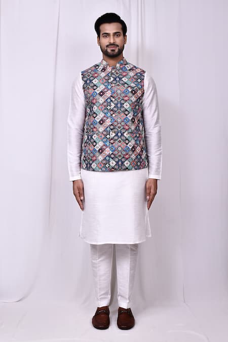 Arihant Rai Sinha_Multi Color Silk Embroidery Multicolored Threadwork Bundi Jacket _Online_at_Aza_Fashions